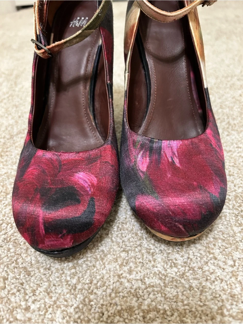 H&M conscious collection Silk Floral Block Heels size 9 bohemian feminine